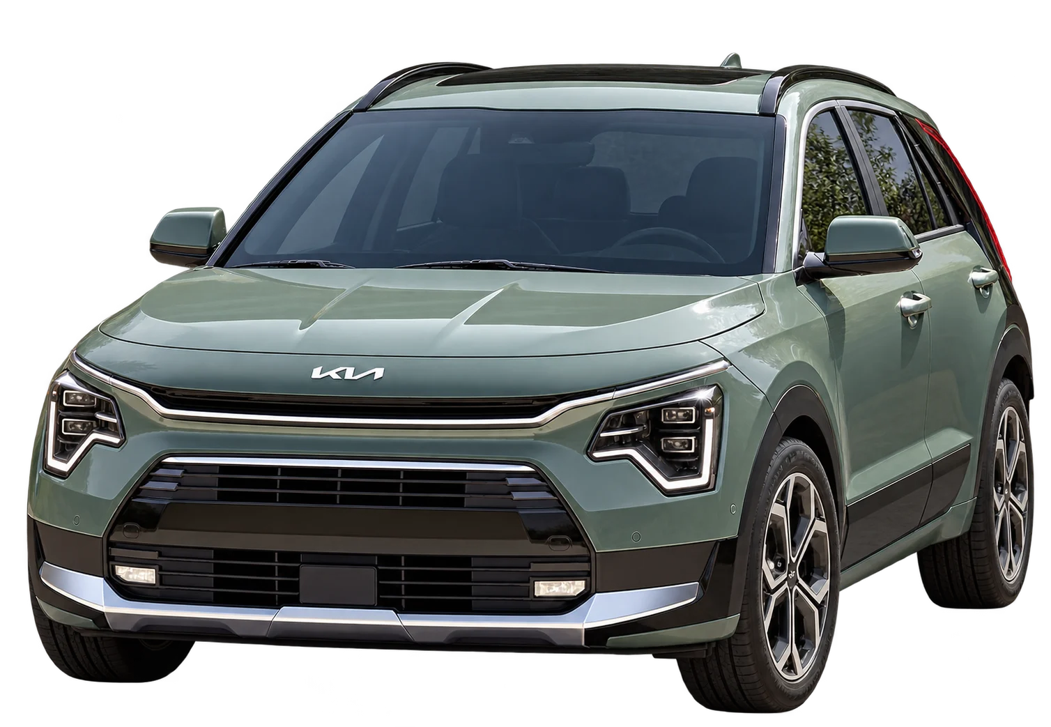 KIA Niro sobresaliendo de su tarjeta, ilustración